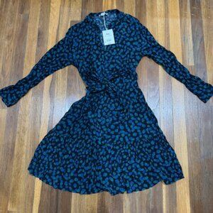 Free Assembly Ladies Long Sleeve Dress (Black with blue and green speckles)